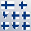 Finland flag icon set. Finnish flag button or badge in different shapes. Vector illustration. Royalty Free Stock Photo